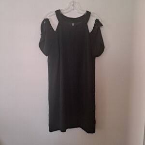 Black Shift Dress with Cold Shoulder Tie Sleeves